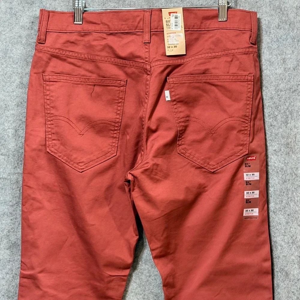 Levis 511 Slim Trousers Mens 32x30 Stretch Chino Pants Terracotta Red 131510131
